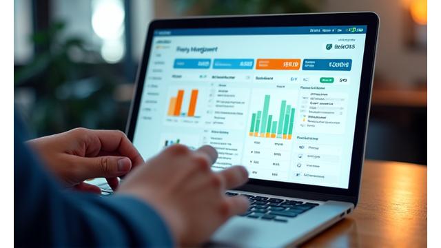Laptop screen showing budgeting software with charts