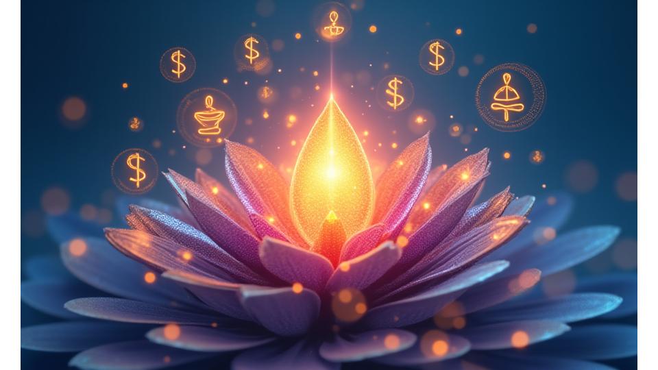Abstract financial concepts merging with wellness symbols